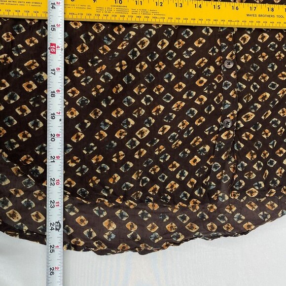 Anthropologie Boho Flowy Button-Down Tunic Blouse Cotton Brown Yellow Pattern S - Picture 9 of 11